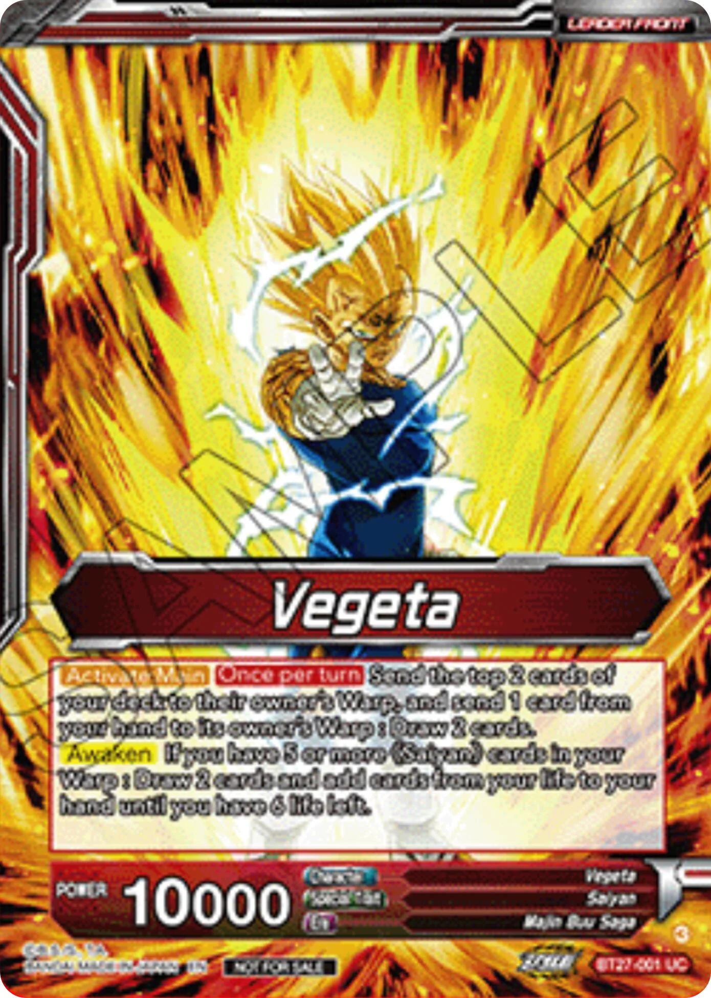 Vegeta // SSB Vegeta, Saiyan Pride (Championship 2025 Finals Alternate Art Leader Card) (BT27-001) [Tournament Promotion Cards] - Image 2